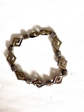 Sterling Silver Geometric Link Bracelet - Silver